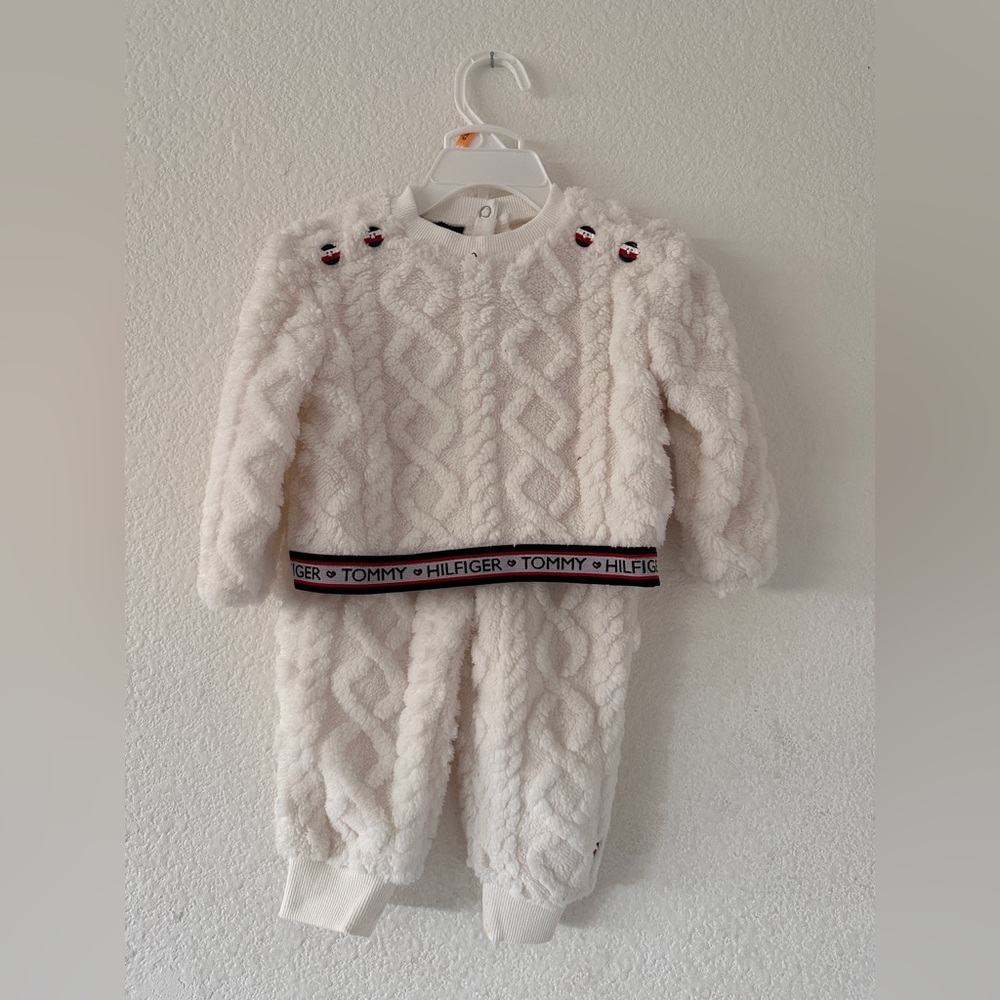 Baby Girl's 2-Piece Cable Knit Faux Shearling Sweatshirt & Joggers Set